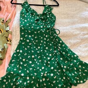 Green Floral Wrap Dress